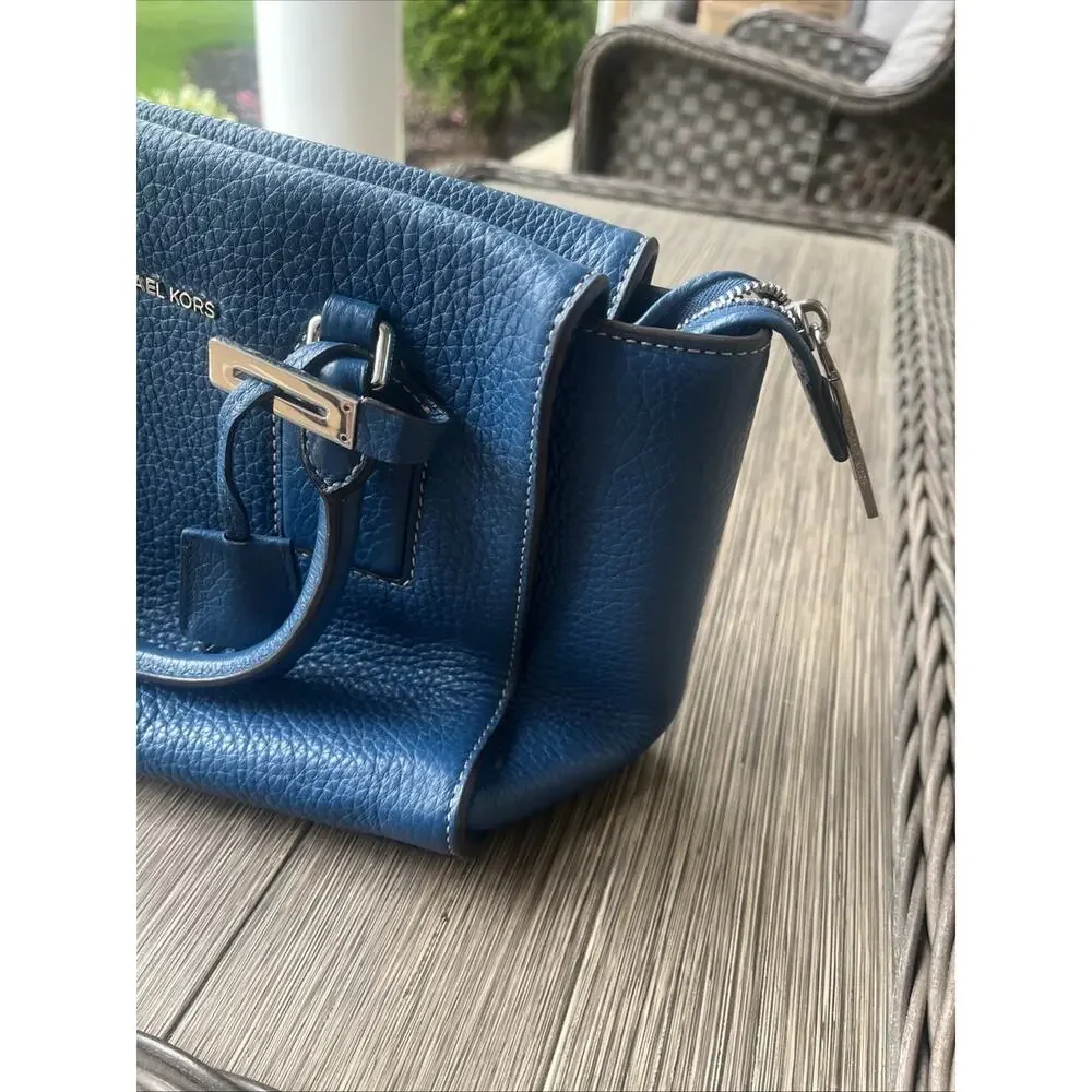 Michael Kors Kellen Saffiano Purse Leather Medium Satchel Crossbody Blue